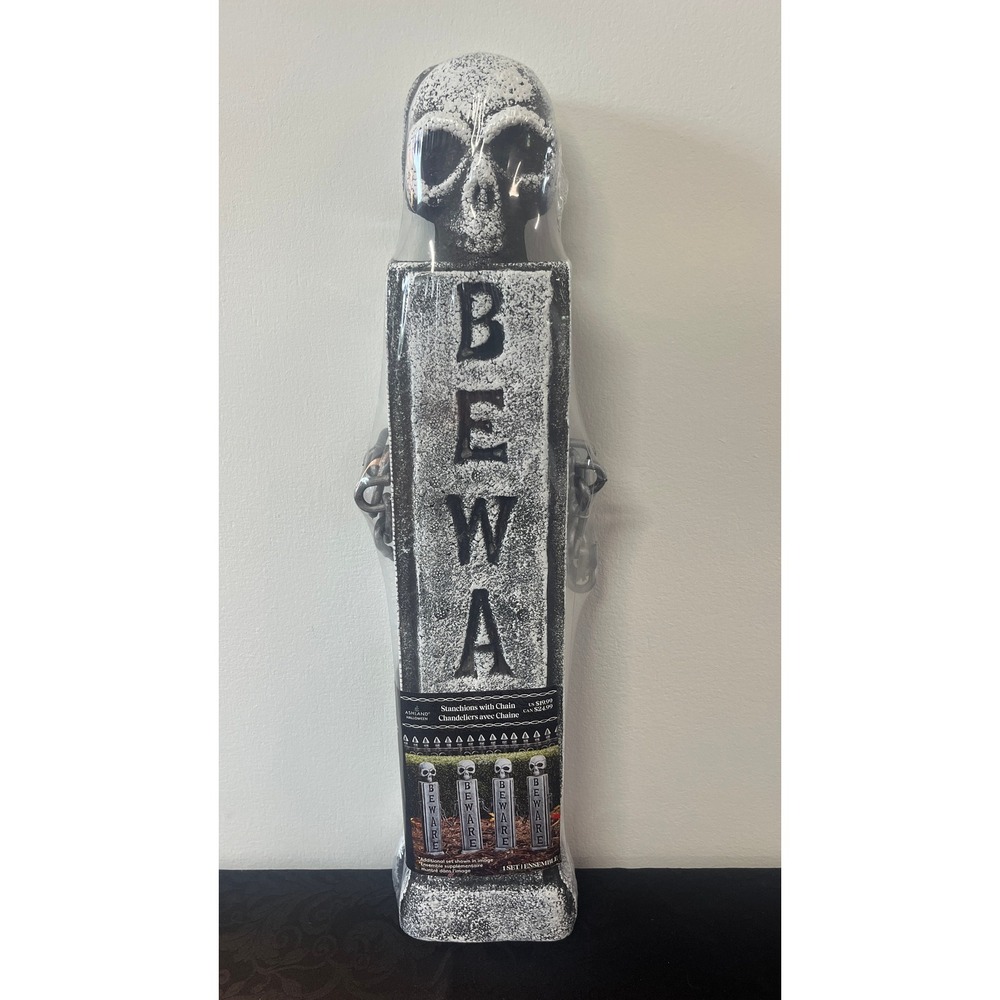 Ashland Halloween Skull Beware Stanchion Chain 21" Prop NIB Pair Spooky Decor